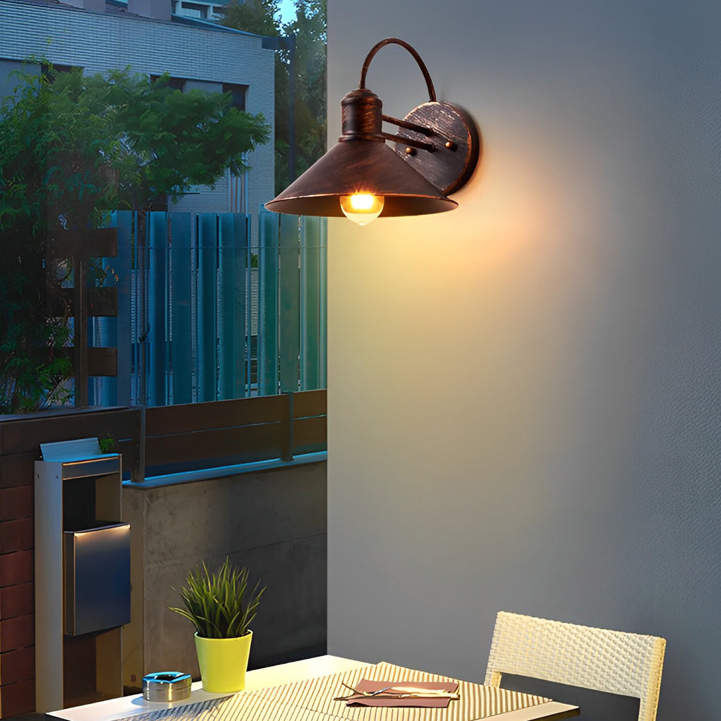Industrial Style Retro Conical Iron Waterproof Outdoor Wall Lamp Exterior Porch Sconce