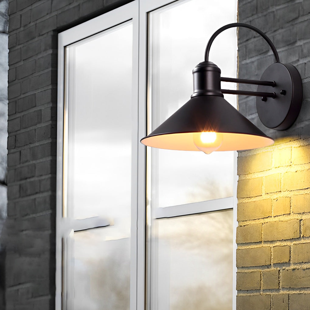 Industrial Style Retro Conical Iron Waterproof Outdoor Wall Lamp Exterior Porch Sconce