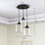 Industrial Three Light Glass Foyer Chandelier with Clear Shades for Dining Room