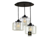 Industrial Three Light Glass Foyer Chandelier with Clear Shades for Dining Room