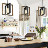 Industrial Wood Frame Linear Chandelier Vintage American Style Dining Room and Kitchen Island Pendant Light