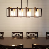Industrial Wood Frame Linear Chandelier Vintage American Style Dining Room and Kitchen Island Pendant Light