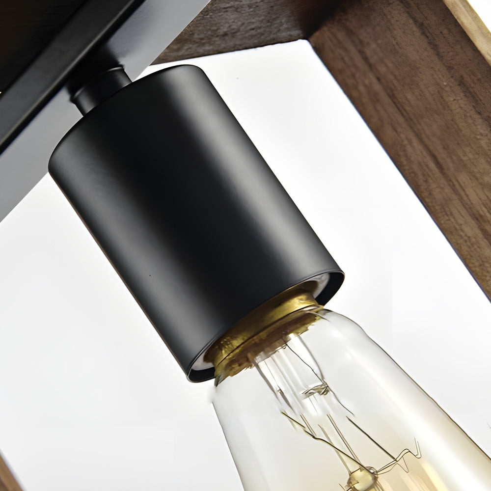 Industrial Wood Frame Linear Chandelier Vintage American Style Dining Room and Kitchen Island Pendant Light