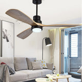 Modern Wood Blade LED Ceiling Fan Lamp with Remote Control and Intelligent Dimming Frequency Conversion