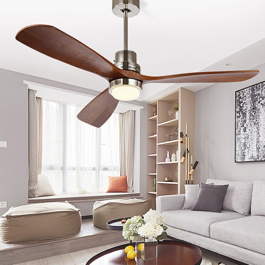 Modern Wood Blade LED Ceiling Fan Lamp with Remote Control and Intelligent Dimming Frequency Conversion