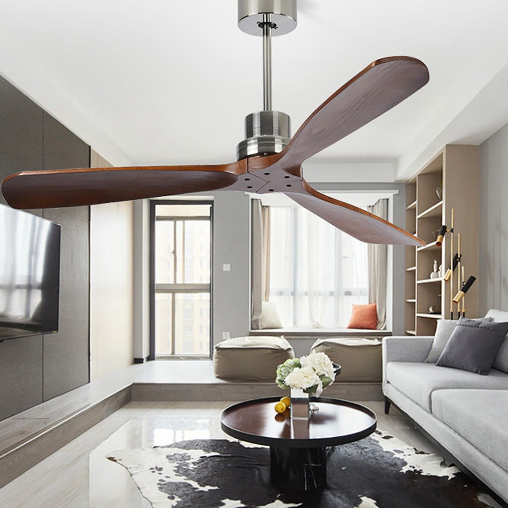 Modern Wood Blade LED Ceiling Fan Lamp with Remote Control and Intelligent Dimming Frequency Conversion