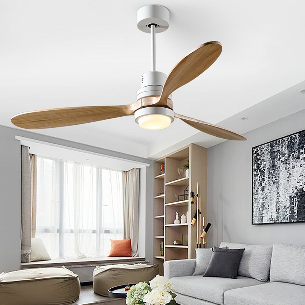 Modern Wood Blade LED Ceiling Fan Lamp with Remote Control and Intelligent Dimming Frequency Conversion