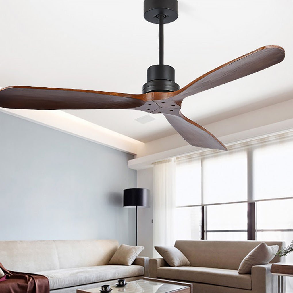 Modern Wood Blade LED Ceiling Fan Lamp with Remote Control and Intelligent Dimming Frequency Conversion