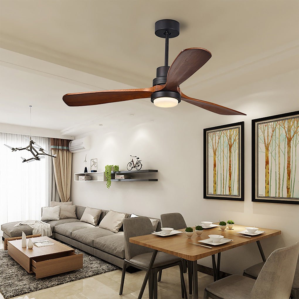 Modern Wood Blade LED Ceiling Fan Lamp with Remote Control and Intelligent Dimming Frequency Conversion