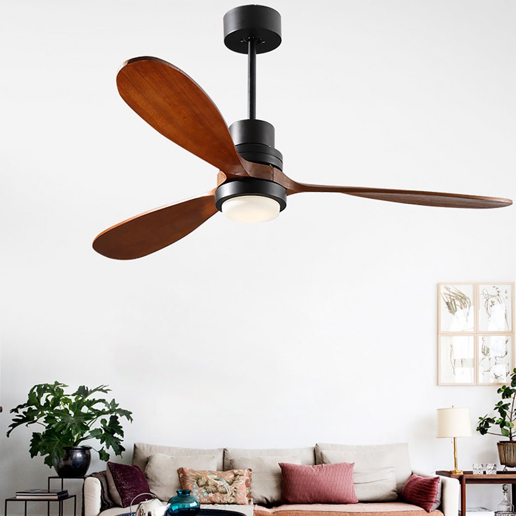 Modern Wood Blade LED Ceiling Fan Lamp with Remote Control and Intelligent Dimming Frequency Conversion