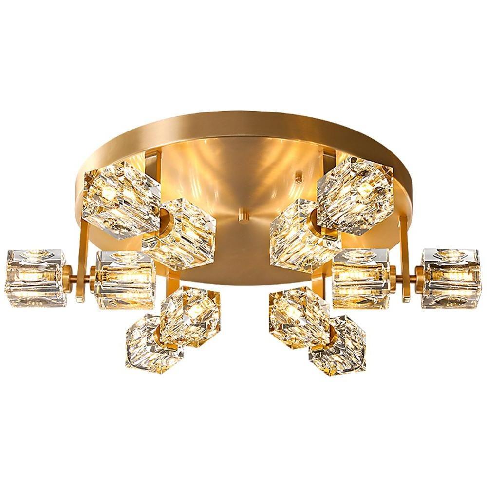 Modern Nordic Crystal LED Flush Mount Ceiling Light Brass Copper 6 Light Fixture