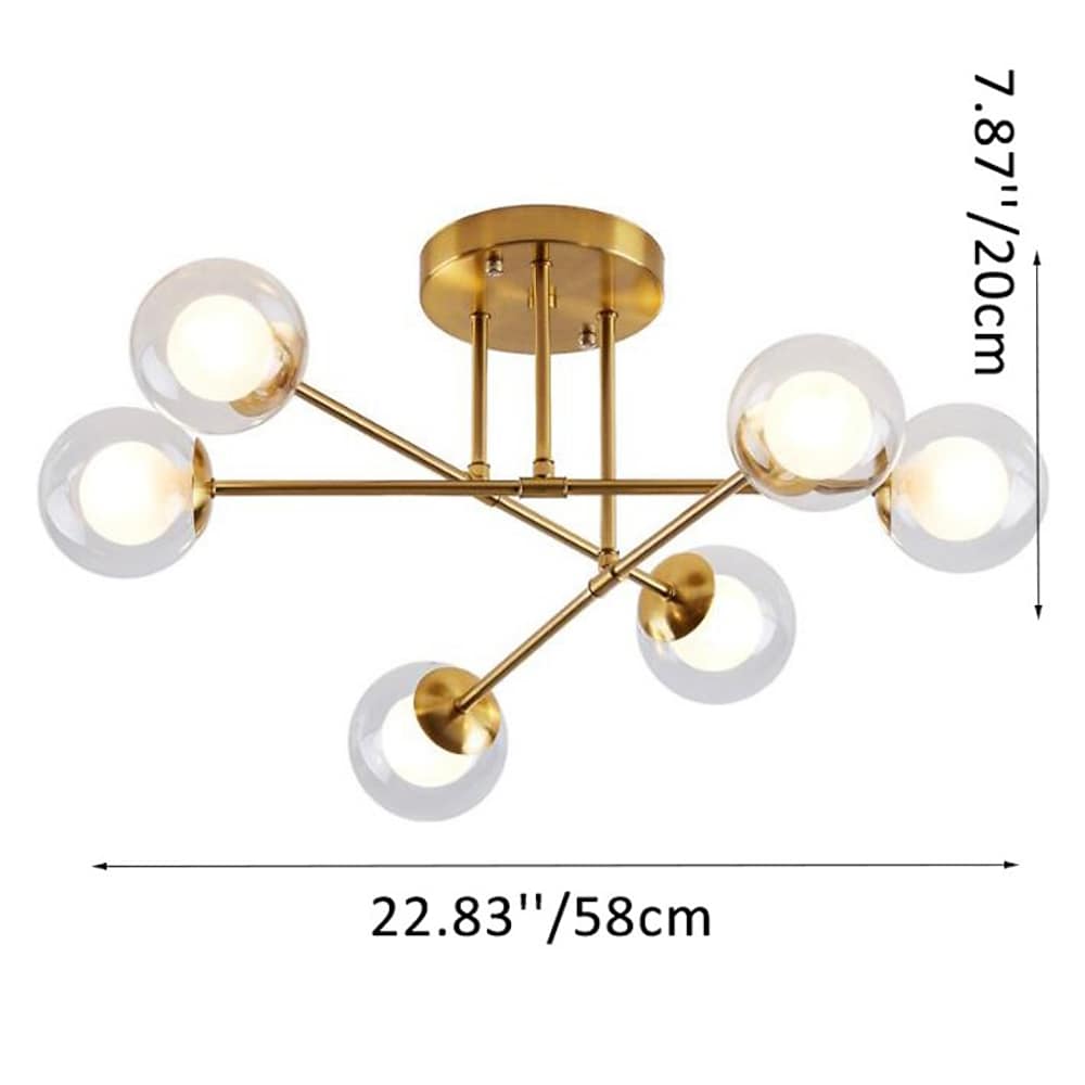 Modern 6 Light Glass Globe LED Flush Mount Ceiling Lamp for Living Room and Bedroom Lighting