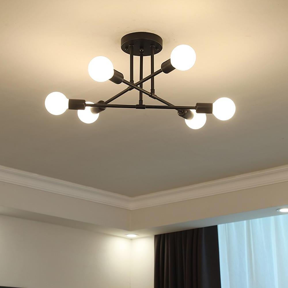 Modern 6 Light Globe Sputnik Semi Flush Mount Ceiling Light Fixture for Living Room Bedroom