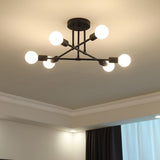 Modern 6 Light Globe Sputnik Semi Flush Mount Ceiling Light Fixture for Living Room Bedroom