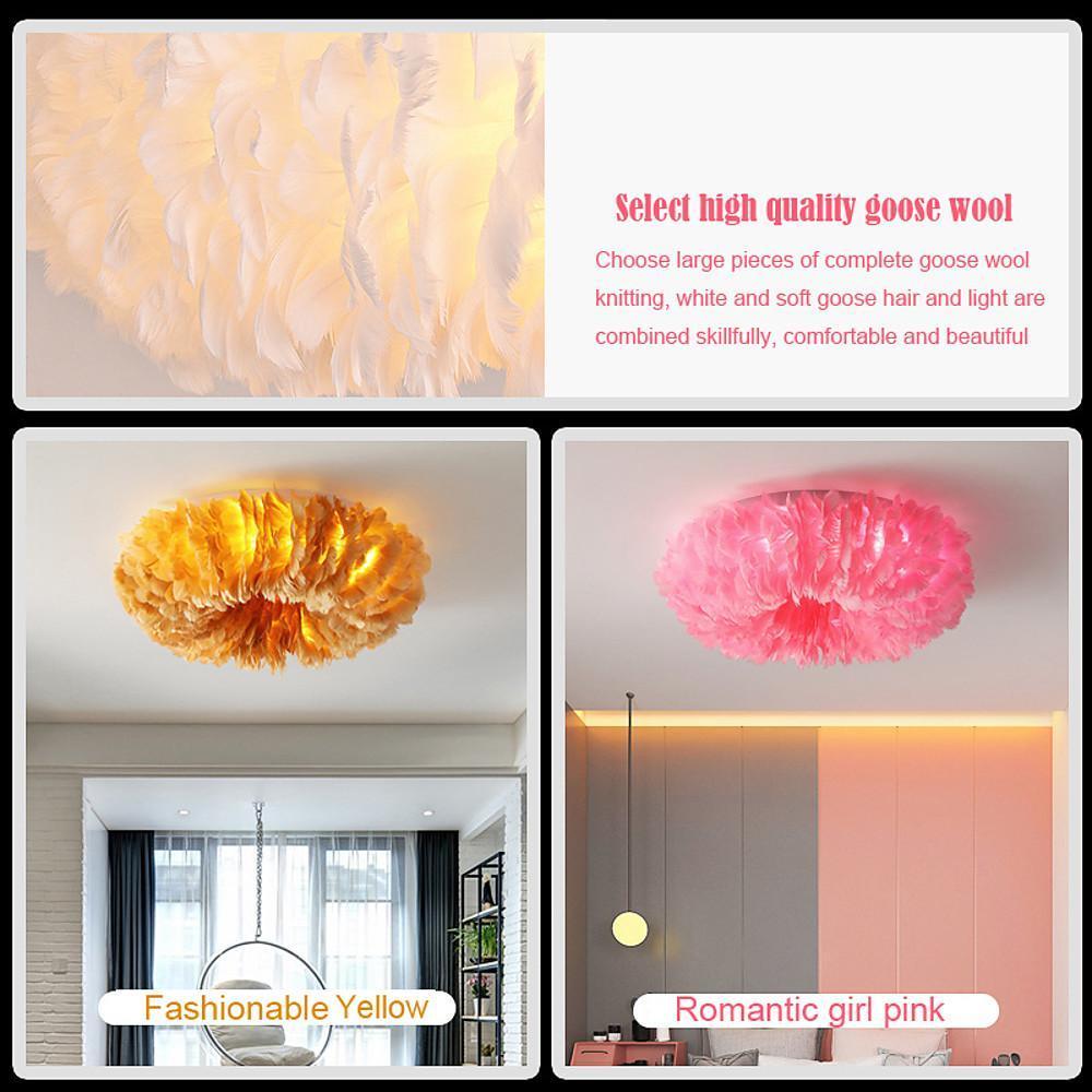 Modern Round Feather LED Flush Mount Ceiling Light for Bedroom and Nursery