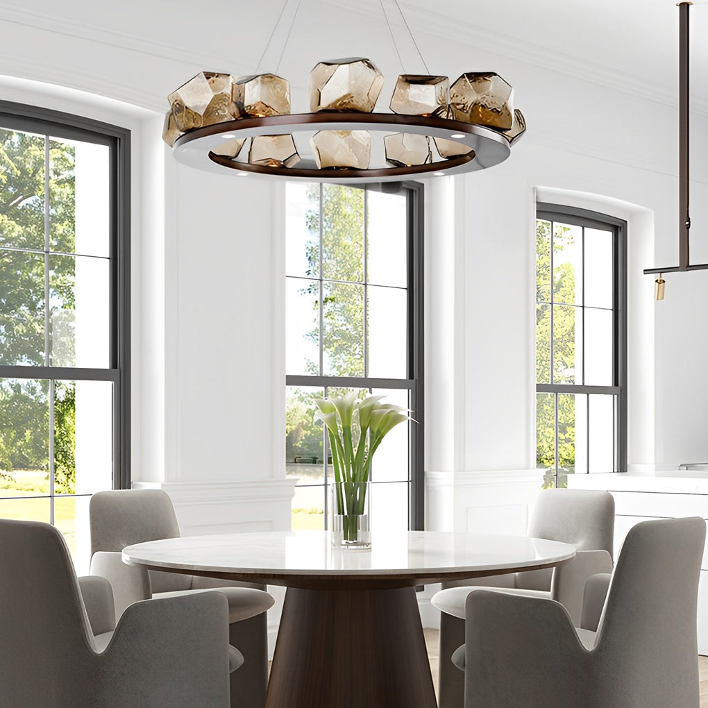 Irregular Cognac Glass Stone Pendant Light Modern Creative Chandelier for Dining Room