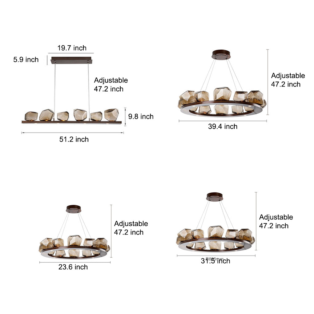 Irregular Cognac Glass Stone Pendant Light Modern Creative Chandelier for Dining Room
