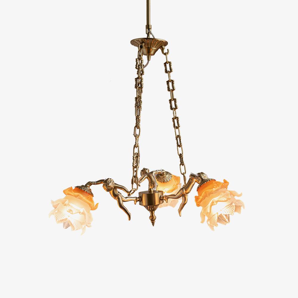 italian-aged-brass-putti-statuette-pendant-light-with-frosted-glass-globes