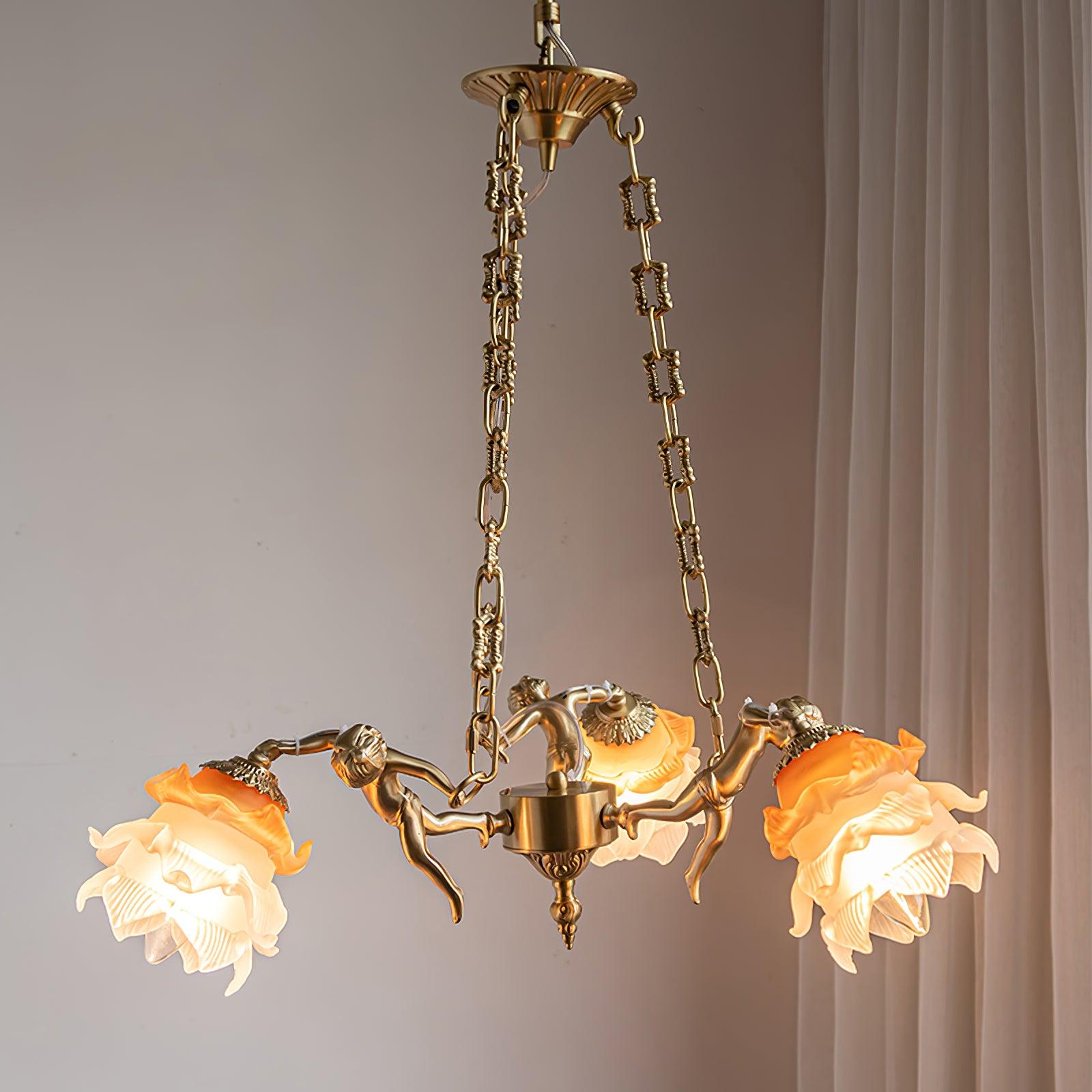 italian-aged-brass-putti-statuette-pendant-light-with-frosted-glass-globes