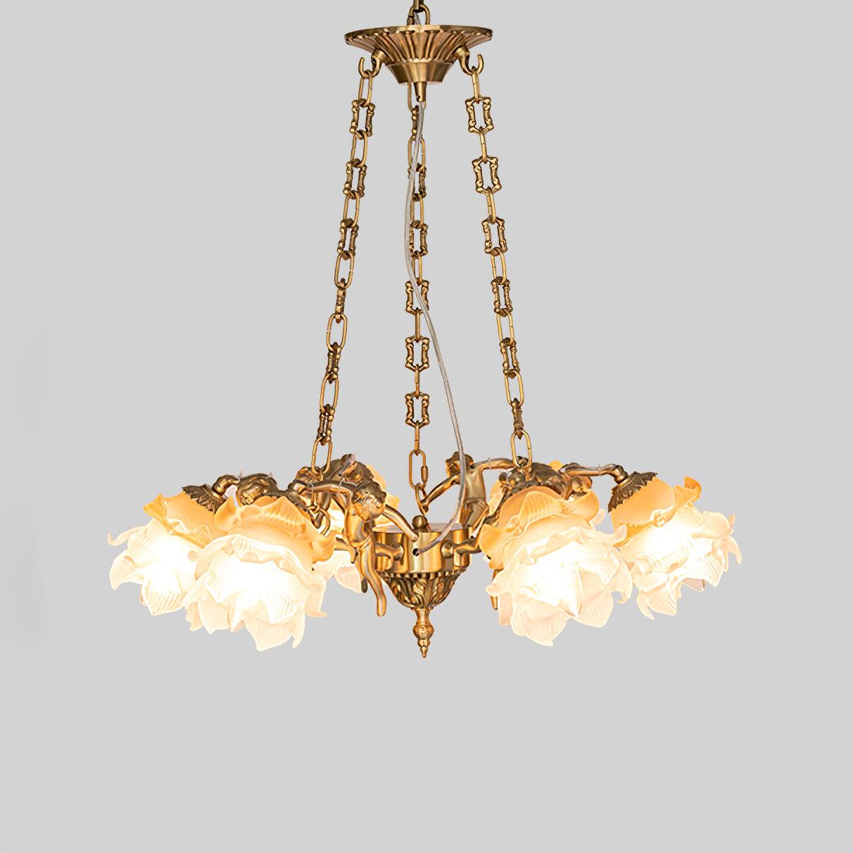 italian-aged-brass-putti-statuette-pendant-light-with-frosted-glass-globes