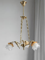 italian-aged-brass-putti-statuette-pendant-light-with-frosted-glass-globes