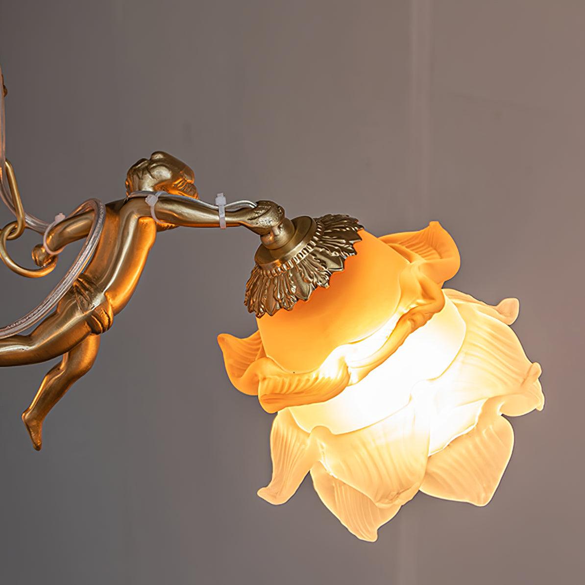 italian-aged-brass-putti-statuette-pendant-light-with-frosted-glass-globes