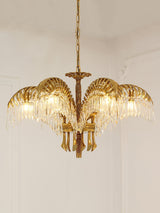 Italian Style Brass Palm Leaf Crystal Chandelier Vintage Flush Mount Ceiling Lamp