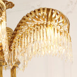 Italian Style Brass Palm Leaf Crystal Chandelier Vintage Flush Mount Ceiling Lamp