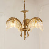 Italian Style Brass Palm Leaf Crystal Chandelier Vintage Flush Mount Ceiling Lamp