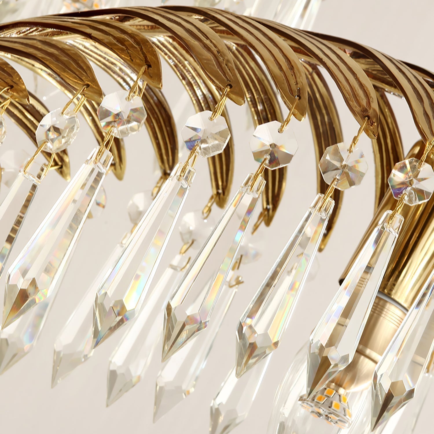 Italian Style Brass Palm Leaf Crystal Chandelier Vintage Flush Mount Ceiling Lamp
