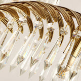 Italian Style Brass Palm Leaf Crystal Chandelier Vintage Flush Mount Ceiling Lamp