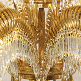 Italian Style Brass Palm Leaf Crystal Chandelier Vintage Flush Mount Ceiling Lamp