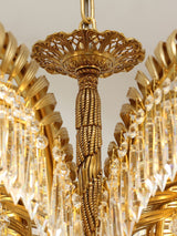 Italian Style Brass Palm Leaf Crystal Chandelier Vintage Flush Mount Ceiling Lamp