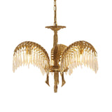 Italian Style Brass Palm Leaf Crystal Chandelier Vintage Flush Mount Ceiling Lamp