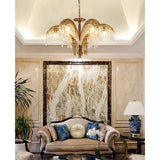 Italian Style Brass Palm Leaf Crystal Chandelier Vintage Flush Mount Ceiling Lamp