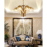 Italian Style Brass Palm Leaf Crystal Chandelier Vintage Flush Mount Ceiling Lamp