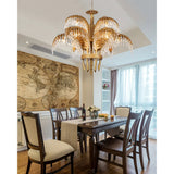 Italian Style Brass Palm Leaf Crystal Chandelier Vintage Flush Mount Ceiling Lamp