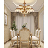 Italian Style Brass Palm Leaf Crystal Chandelier Vintage Flush Mount Ceiling Lamp