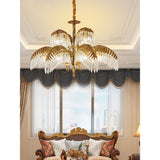 Italian Style Brass Palm Leaf Crystal Chandelier Vintage Flush Mount Ceiling Lamp