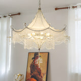 Italian Style Crystal Tassel Pagoda Chandelier Chrome Pendant Light with 3 Color Dimming