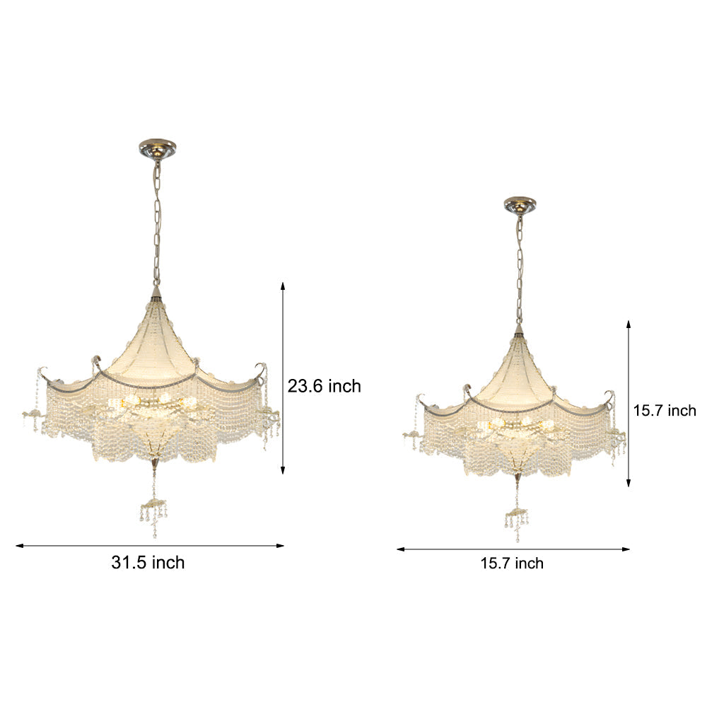 Italian Style Crystal Tassel Pagoda Chandelier Chrome Pendant Light with 3 Color Dimming