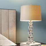 Modern Stacked Crystal Sphere Table Lamp 25 Inch Height with White Linen Drum Shade