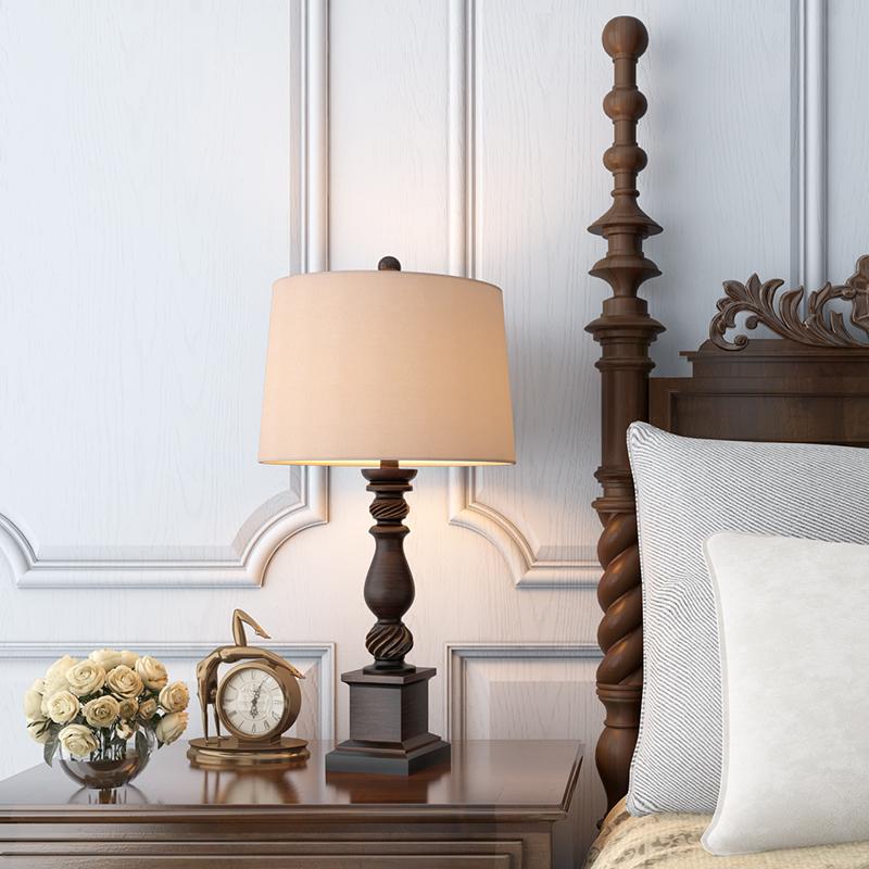 24 Inch Traditional Rustic Bronze Resin Table Lamp with Fabric Drum Shade
