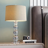 Modern Stacked Crystal Sphere Table Lamp 25 Inch Height with White Linen Drum Shade