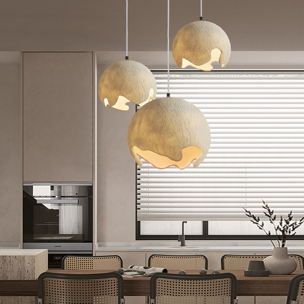 Japanese Style Creamy White Irregular Ball Chandelier for Dining Room