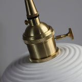 Japanese Style Handmade Ceramic Pendant Light with Round Striped Shade and Brass Base