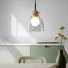 Japanese Style Round Glass and Wood Pendant Light Minimalist Small Chandelier Ceiling Lamp