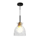 Japanese Style Round Glass and Wood Pendant Light Minimalist Small Chandelier Ceiling Lamp