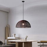 Japanese Style Semicircle Woven Metal Pendant Light Retro Iron Dining Room Chandelier