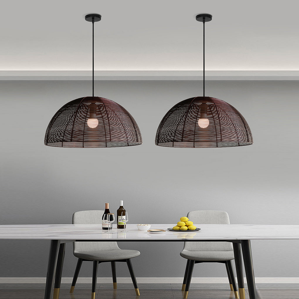 Japanese Style Semicircle Woven Metal Pendant Light Retro Iron Dining Room Chandelier